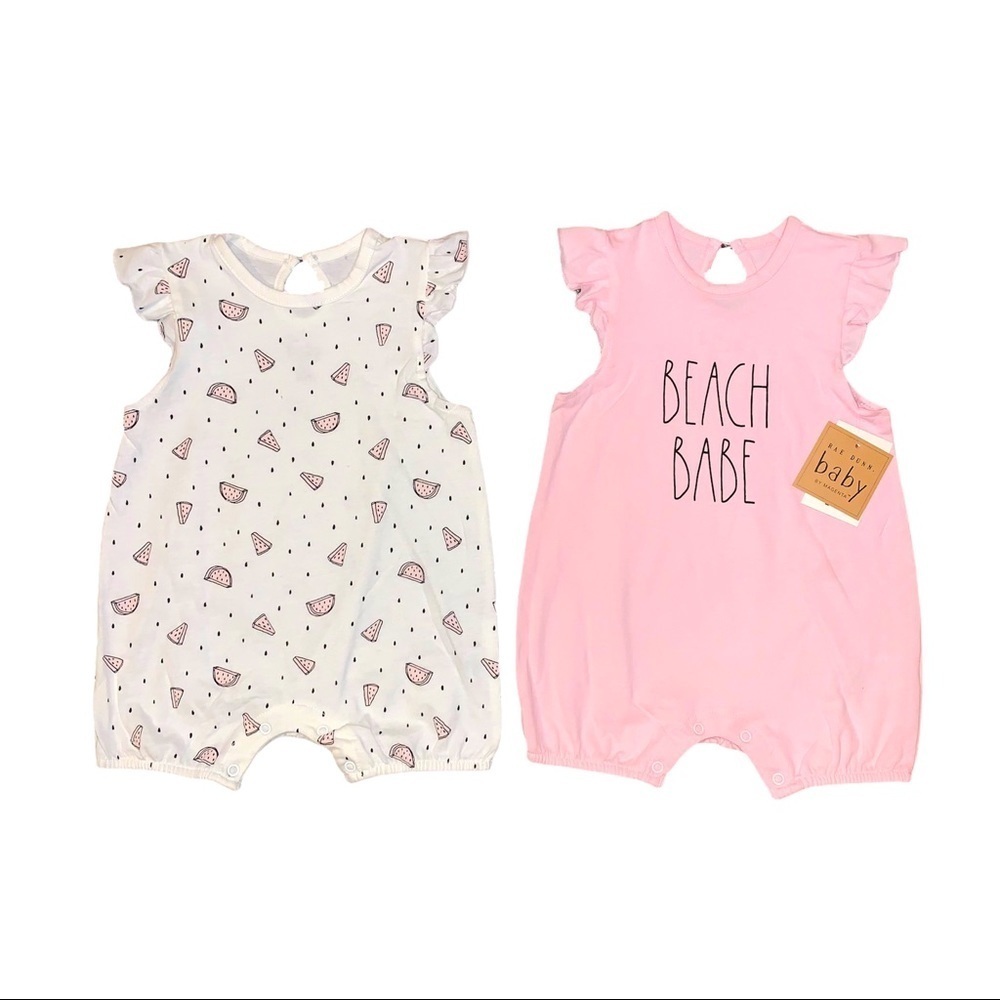 NWT Rae Dunn Set of 2 “Beach Babe” Baby Rompers